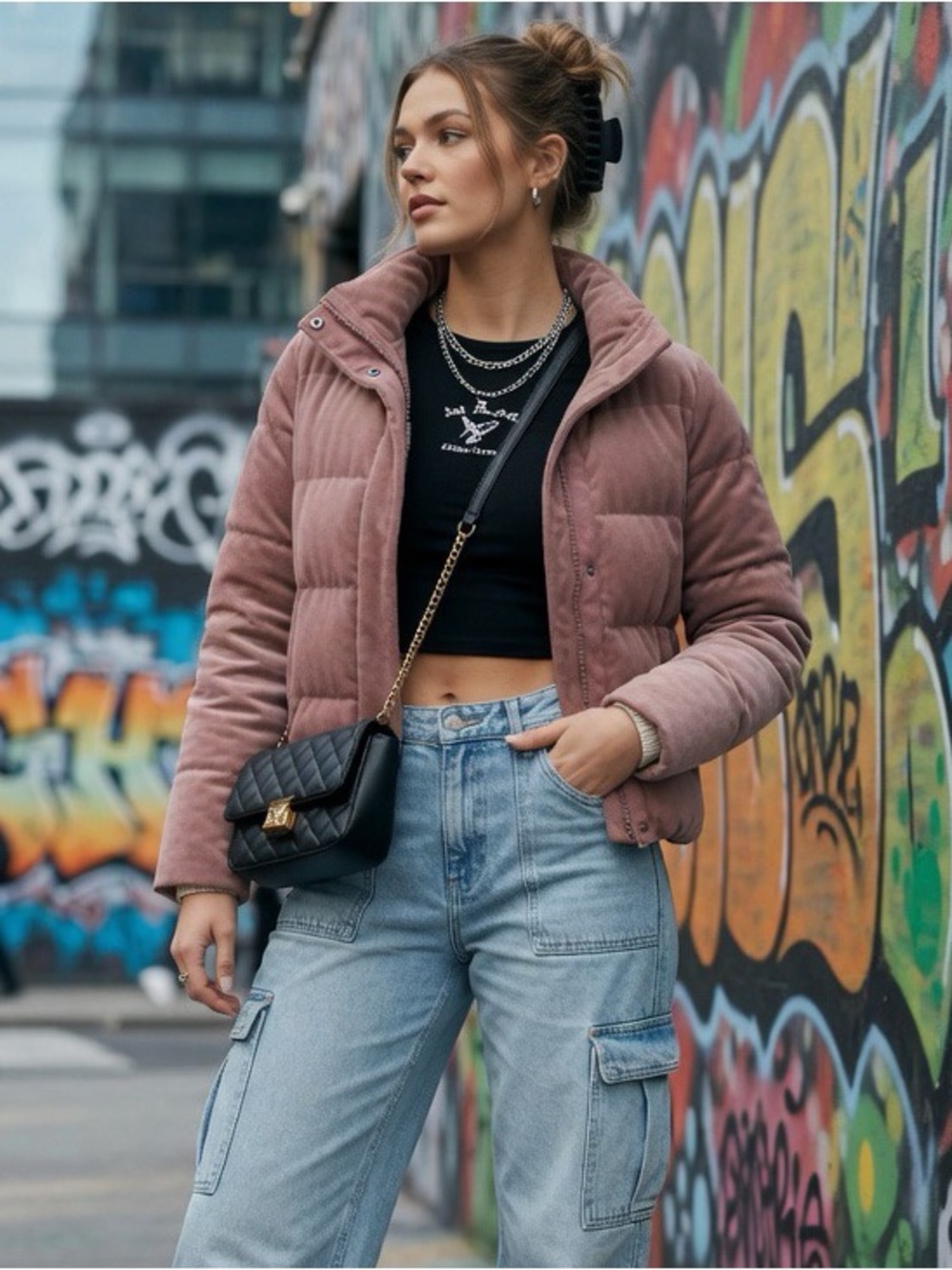 Abercrombie & Fitch Mauve Quilted velvet Puffer Jacket